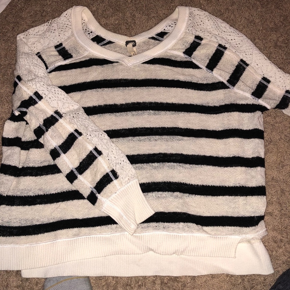 Free People XS Black & White Striped Lace Sweater